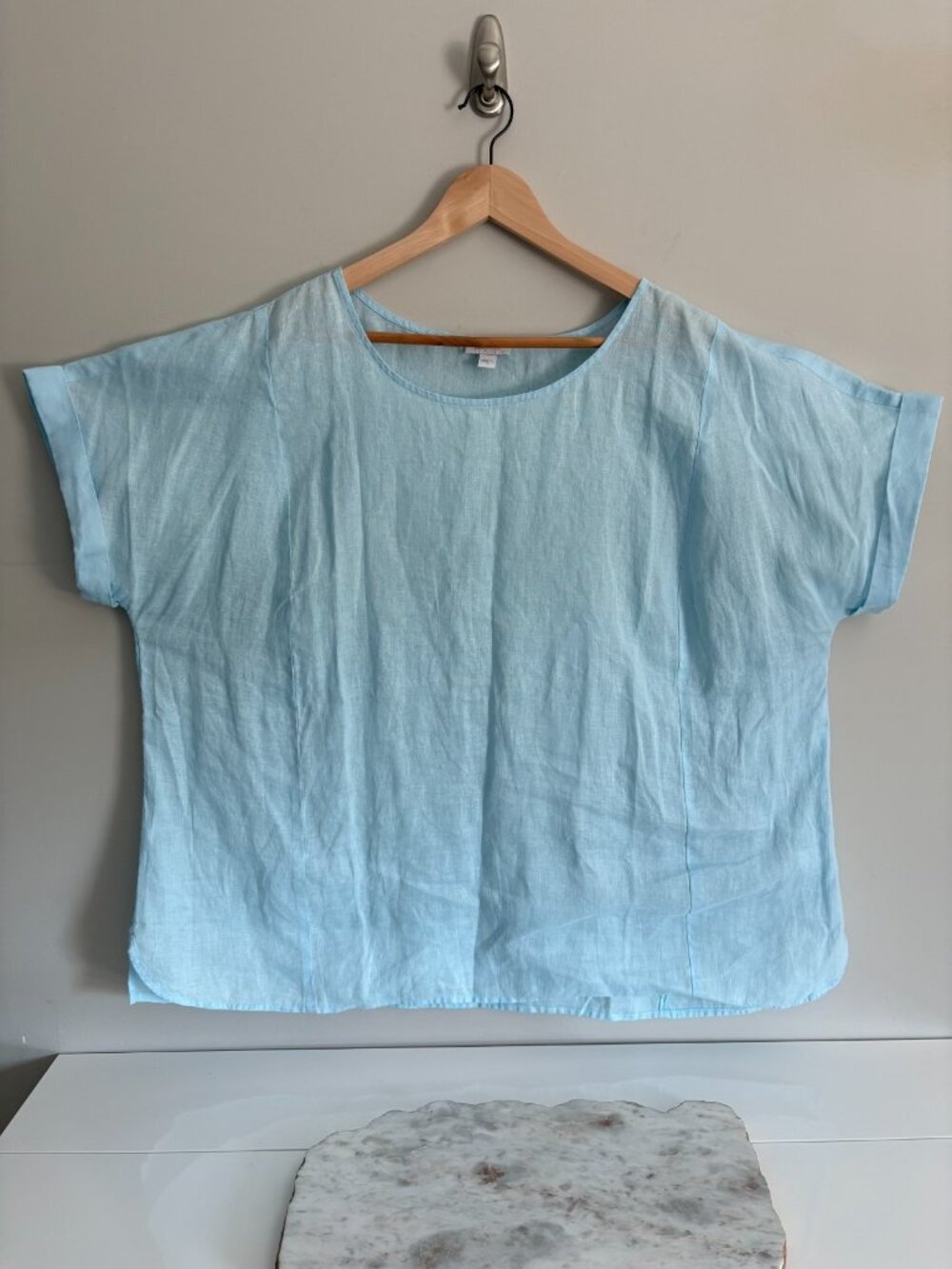 PURE JILL Top XL J. JILL 100% Linen Oversized Tunic Dolman Sleeve Cuffed Aqua